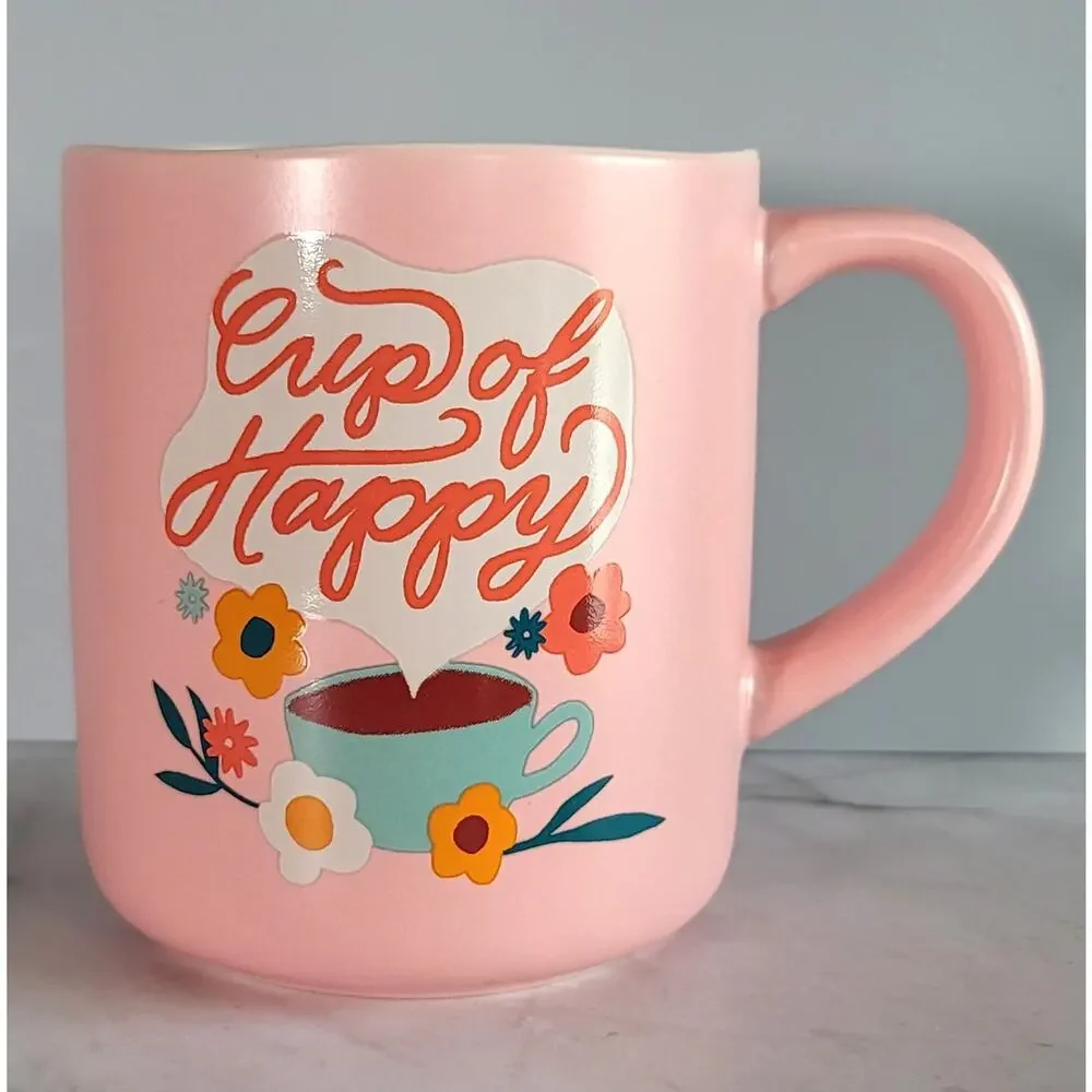 Pink CUP OF HAPPY Stoneware Coffee Mug by Opal House for Target 16 oz 2022
